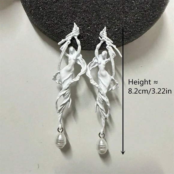 Goddess Siren Statement Earrings with Baroque Pearl Drop – 3.2” Art Nouveau - Picture 2 of 6